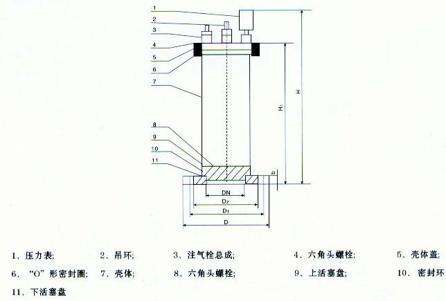 YQ9000活塞式水錘吸納器結構圖